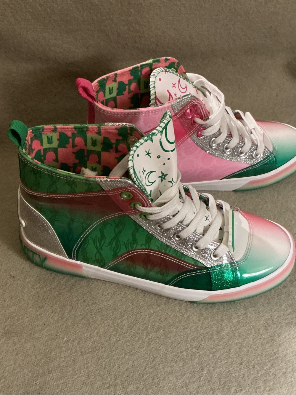 Women’s Metallic Pink & Green High-Top Lace-Up Sneakers